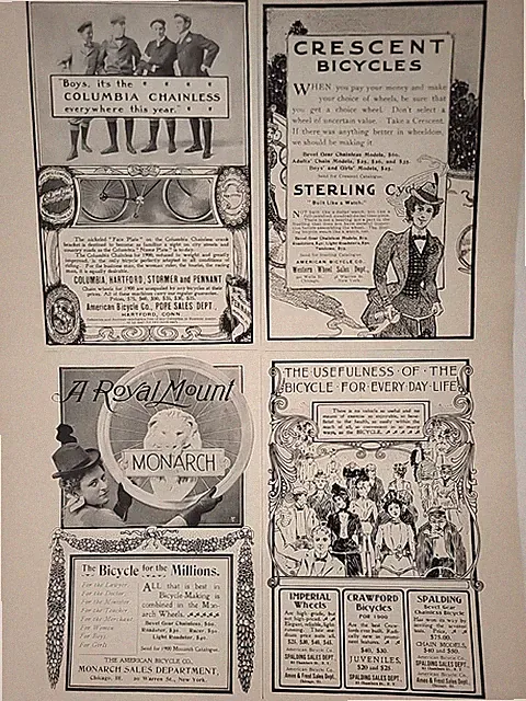 1900 Victorian Era Bicycle Print Advertising Columbia Crescent Monarch Leslies