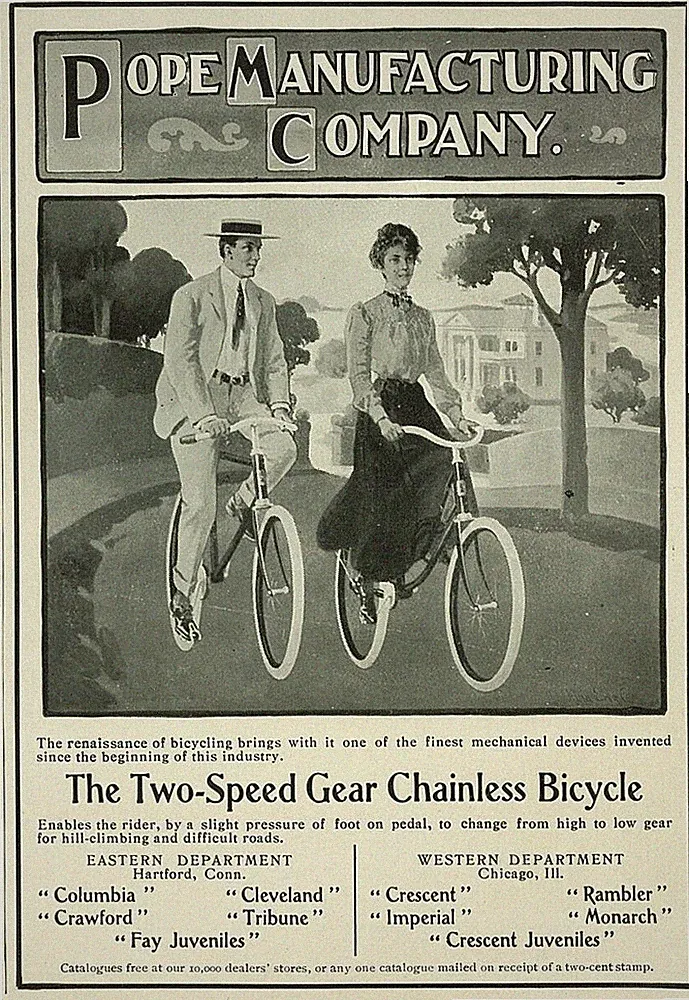 Pope Two Speed Gear Chainless Bicycle Man Woman Riding 1904 Antique Print Ad