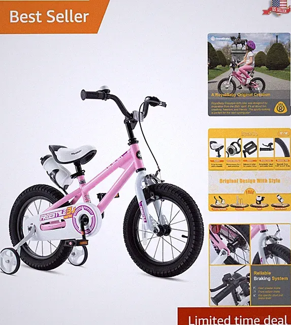 Safer Kids Bike: 14 Inch, Handbrake, Coaster Brake, Sporty Design, Ages 3-12